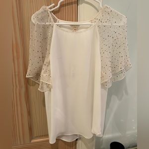 rebecca minkoff white top with sheet bedazzle sleeve NWT